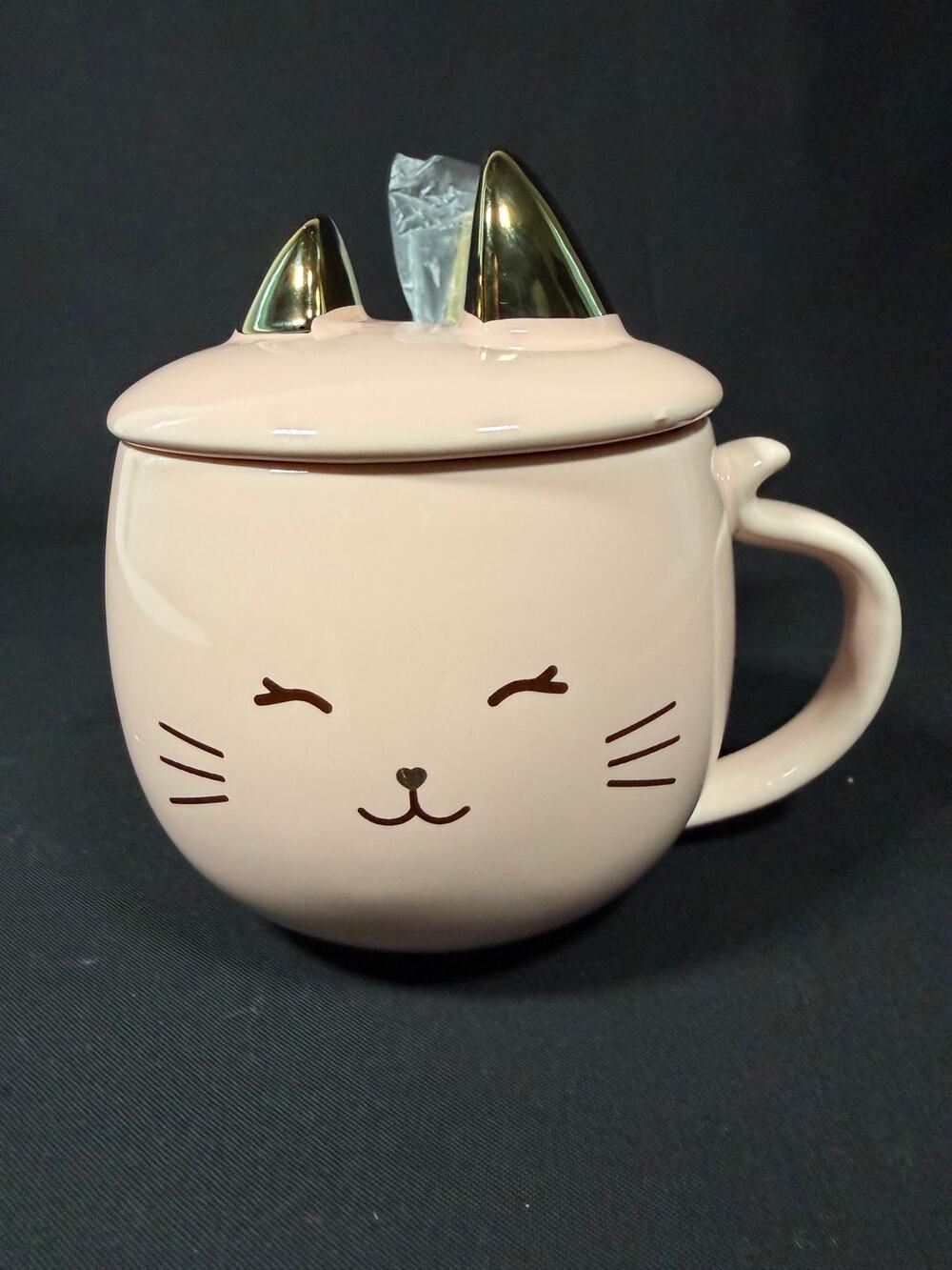 Lucky Cat Mug 13.5 oz Pink Kitty Cup with Ears Lid & Phone Stand Cute Cat Gift